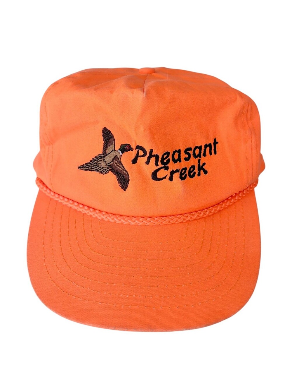 Vintage Blaze Orange Pheasant Embroidered Bird Cap Snap Back